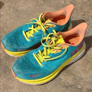Hoka Teal Blue Yellow Peach Athletic Running Shoes